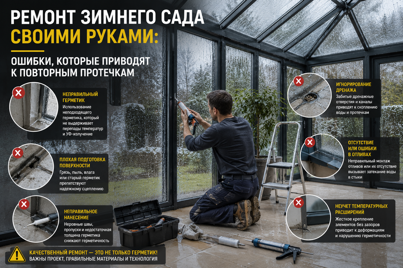 Ремонт зимнего сада своими руками: ошибки, которые приводят к повторным протечкам